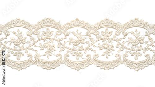 Canvastavla Elegant cream white floral lace trim with intricate embroidery and scalloped edg