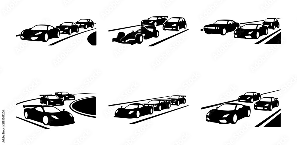 Obraz premium Car Race Icons, Sports Cars, Racing Vehicles, Automotive Collection, Transportation Graphics