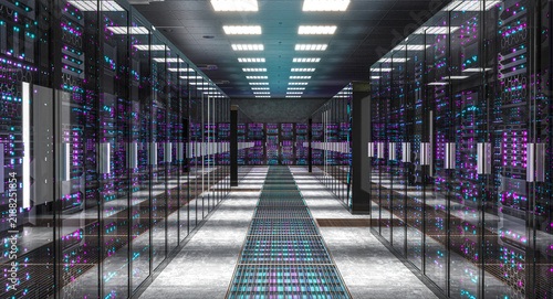Tapety artystyczne servers with glowing lights 3d