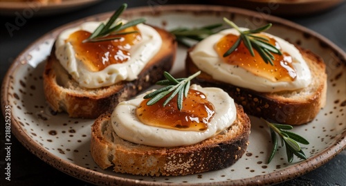 Cream Cheese and Fig Appetizers on Toasted Bread with Rosemary