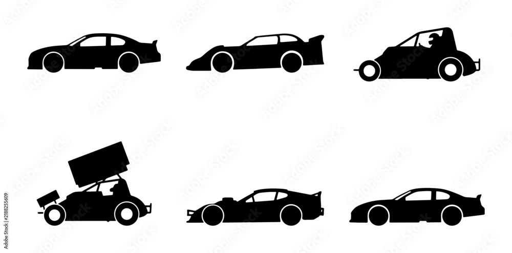 Obraz premium Racing Cars Collection, Speed Vehicles Icons, Motorsport Silhouette Set, Automotive Graphics