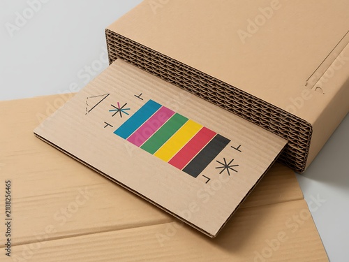 Custom cardboard packaging print calibration color bar sample sheet close up photo