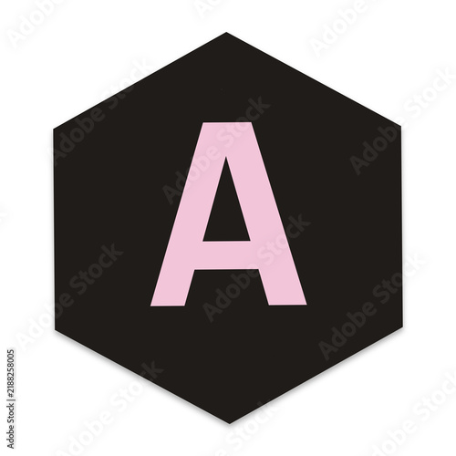 Foto Pink letter a inside a black hexagon shape icon