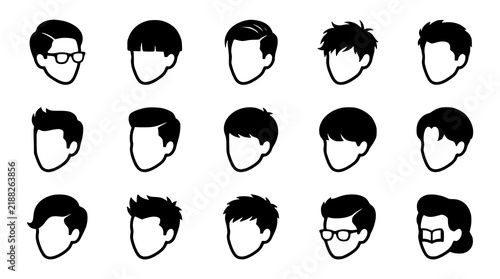 Fotografie Geeky Boys Haircut Silhouette Icon Collection Vector Set