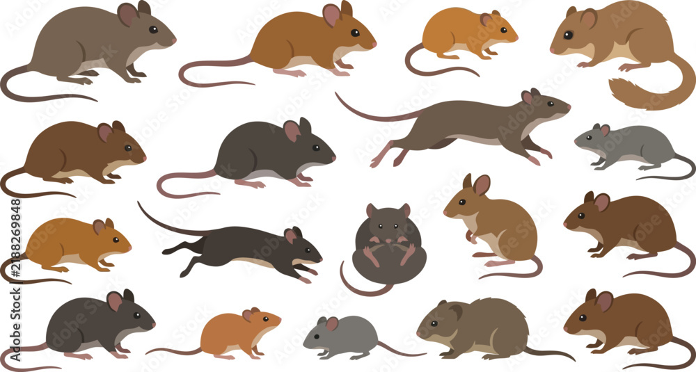 Obraz premium Diverse Rodent Collection with Varied Poses Against White Background Vector Illustration