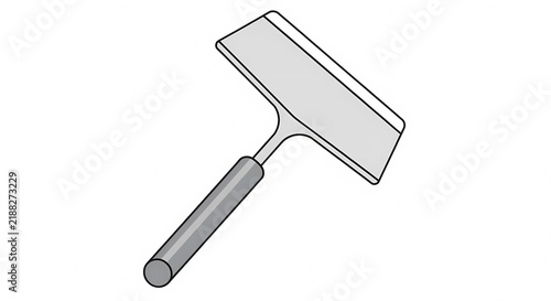 Minimalist illustration of a metal scraper or putty knife tool with a grey handle, used for construction, baking, or cleaning tasks, isolated on a white background.