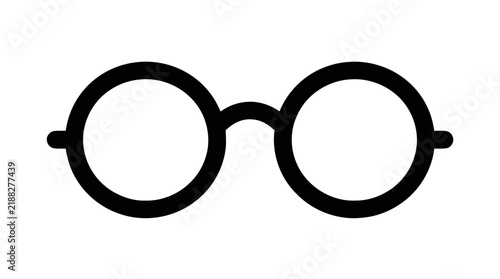 Vector illustration of round glasses icon, black outline, on a transparent background
