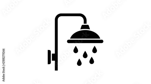 Vector illustration of shower head icon with water drops falling down on a transparent background