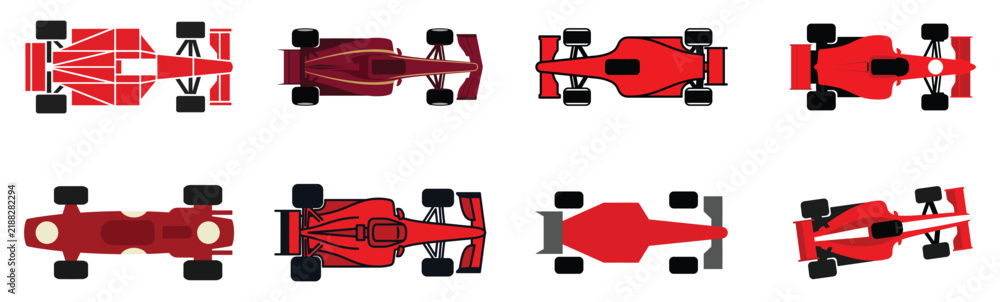 Obraz premium Collection of various formula one racing car illustrations viewed from above
