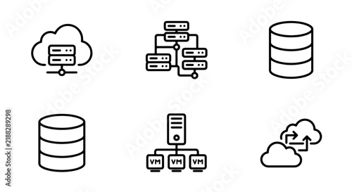 Bild auf Leinwand Server Icons Set, Cloud Computing, Database Storage, Network Architecture, Data