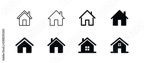 Collection of simplified house icons representing different design styles for various applications