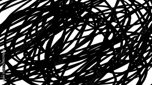 Plakat w ramie Black abstract chaotic scribbles on white background
