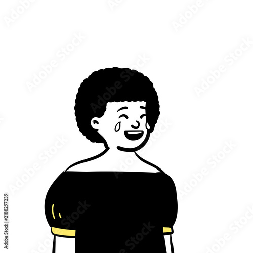 Konstfotografi Minimalist Black and White Illustration of an Emotional Woman with Afro Hair Cry
