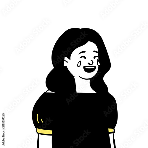 Konstfotografi Minimalist Black and White Illustration of a Young Woman Expressing Intense Joy