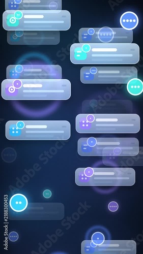 Notification Cards Pop Up With Counter Badges UI Motion Background Seamless Loop in deep midnight tones vertical 9:16