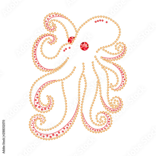 Obraz na płótnie Luxury gold and red rhinestone octopus vector illustration on transparent background PNG for luxury branding, fashion rhinestone transfers, and glamour decor