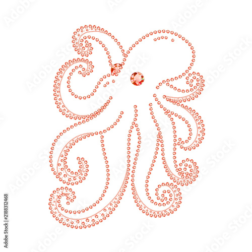Obraz na plátně Luxury Diamond octopus vector illustration made of orange rhinestones for luxury branding, fashion prints, jewelry design, marine-themed graphic, creative artwork, luxury apparel, tattoo inspiration
