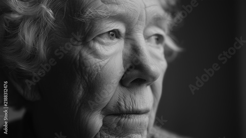 Natural portrait of an elderly person in quiet reflection at home during the day