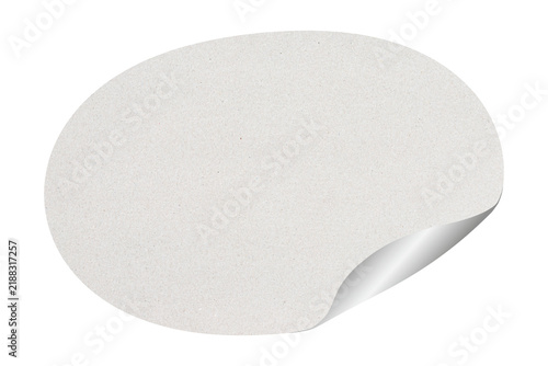 isolated blank oval white paper sticker mockup with curl corner