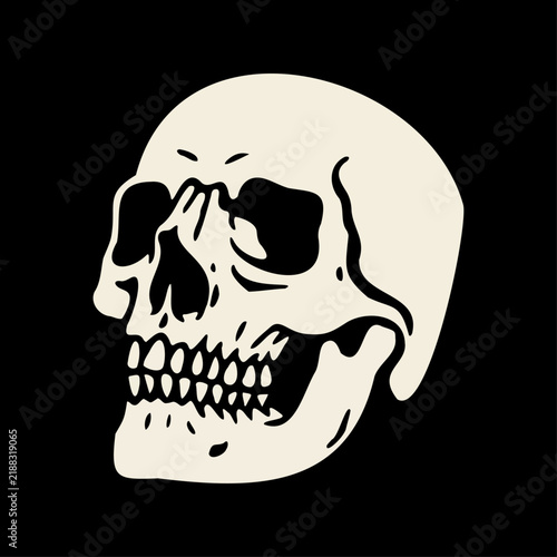 Vintage skull illustration, old school tattoo