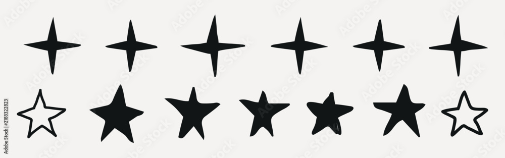 Obraz premium Vector illustration of various black star shapes in different styles and outlines.