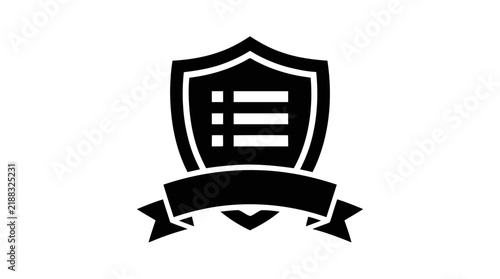 Vector illustration of shield icon with list and ribbon on a transparent background