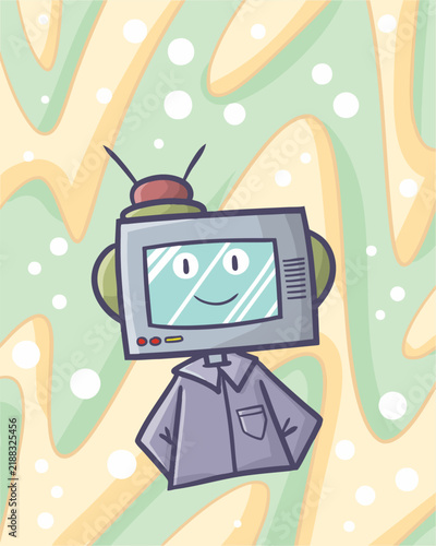 Funny man with tube television head cartoon character.