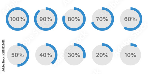 Progress indicator started 10 finished 100 percent icon in flat style. Chart dashboard vector illustration on isolated background. Loading progress sign business concept.
