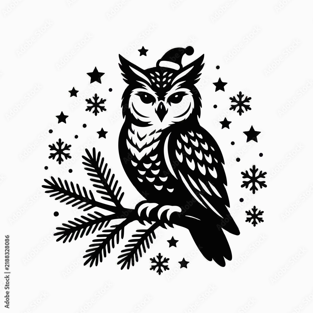 Fototapeta premium Cute Owl Sitting on Tree Branch, Wise Wild Bird Cartoon Character with Large Eyes, Feathered Animal Illustration in Vector Style, Nature Wildlife Icon Isolated Design