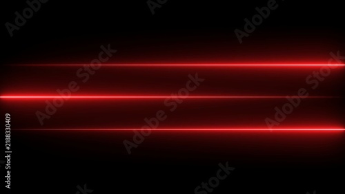 Three glowing red horizontal laser light lines on a dark black background