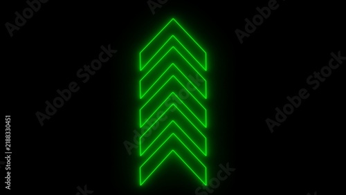 Glowing green neon arrow pointing up with multiple chevron segments