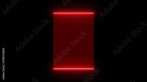 Glowing red neon rectangle frame light border isolated on black background