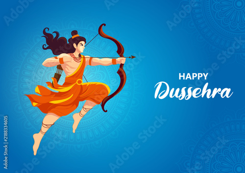 Happy Dussehra Festival Poster with Lord Rama and Traditional Indian Celebration Design