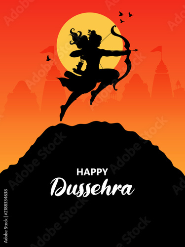 Happy Dussehra Festival Poster with Lord Rama and Traditional Indian Celebration Design