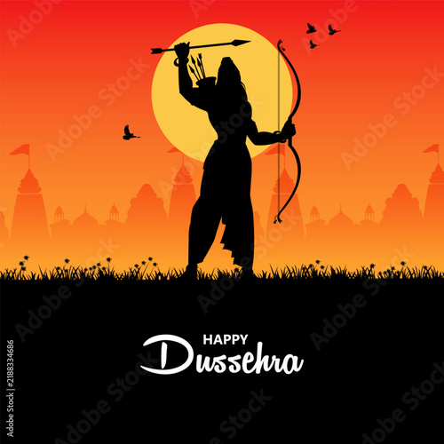 Happy Dussehra Festival Poster with Lord Rama and Traditional Indian Celebration Design
