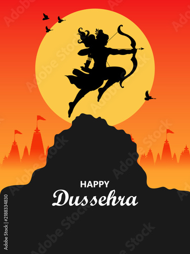 Happy Dussehra Festival Poster with Lord Rama and Traditional Indian Celebration Design
