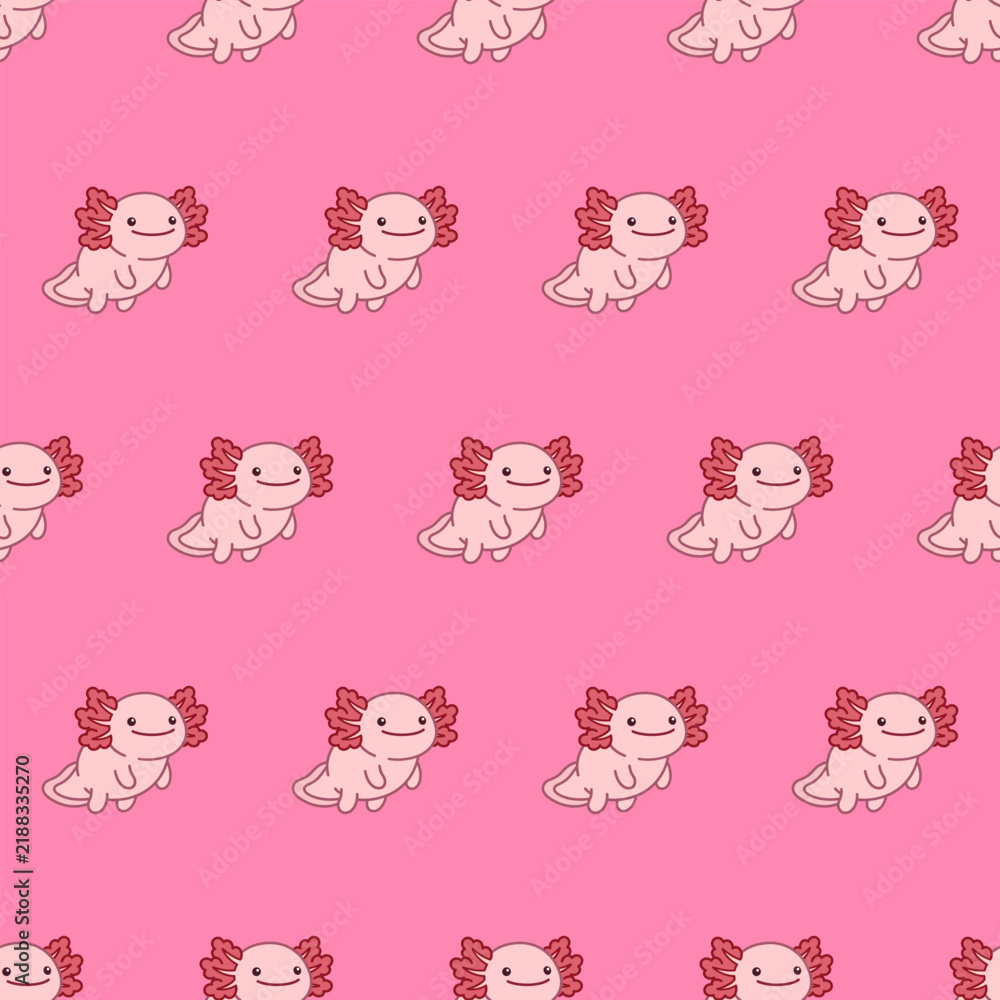 Obraz premium Seamless Pattern Featuring a Cute Axolotl Animal Icon Design on Pink Background