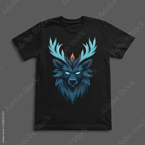 Wolf Head Design On Black T-Shirt