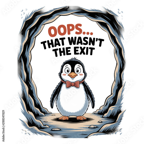Oops That Wasn't the Exit Funny Penguin Christmas Illustration
