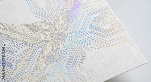 abstract technological circuit pattern with metallic geometric lines