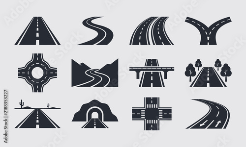 Set of road and highway map path icons