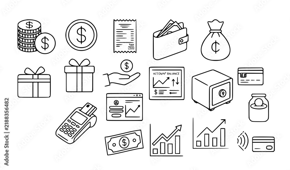 Fototapeta premium Minimal Banking Finance and Digital Payment Thin Outline Icon Collection