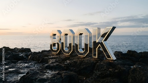 300K Typography on Rocky Ocean Coast at Sunset