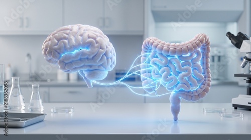 Illustration of brain and gut connection in medical research setting