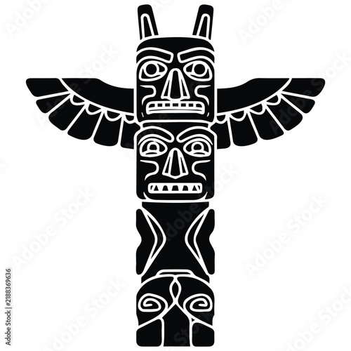 Totem pole black silhouette graphic vector illustration representing ancestral native arts.