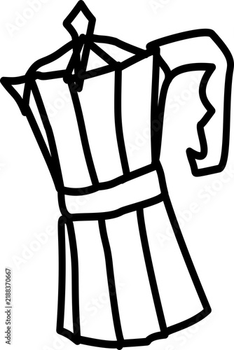Bild auf Leinwand Hand-drawn black line art of a classic moka pot coffee maker with lid, handle, spout, and faceted metal body