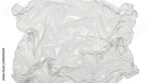 Crumpled Transparent Plastic Wrap Texture on White Background