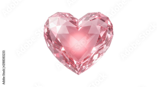 Pink faceted crystal heart gem isolated on white background