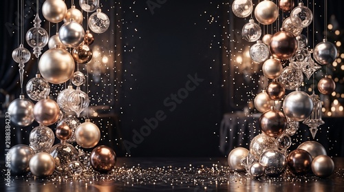 christmas background holiday backdrop festive ornaments silver gold baubles luxury christmas sparkling lights winter wonderland elegant holiday scene seasonal decor christmas eve