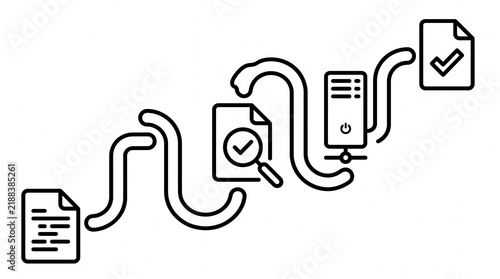 Software Deployment Workflow Line Illustration. Enterprise Application Release and System Deployment Process Outline Vector Isolated on White Background